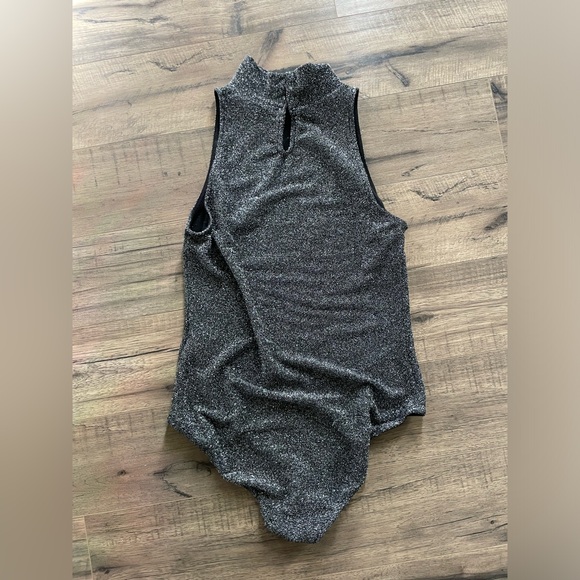 H&M Silver Sparkly Mock Neck Bodysuit • Sleeveless Party Top • Size M - Picture 4 of 5
